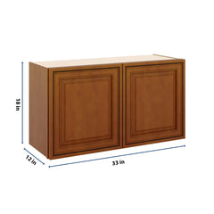 J&K Mocha Glazed K10 Double Door Wall Cabinet - 33" W x 18" H