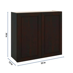 J&K Espresso K8 Double Door Wall Cabinet - 33" W x 30" H