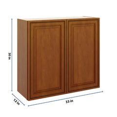 J&K Mocha Glazed K10 Double Door Wall Cabinet - 33" W x 30" H