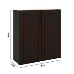 J&K Espresso K8 Double Door Wall Cabinet - 33" W x 36" H