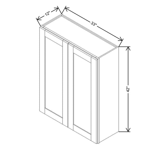 Modernform Cabinet Onyx Black Shaker 33" W X 42" H X 12" D Double Door Wall Cabinet