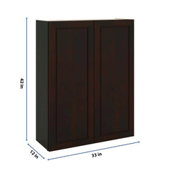 J&K Espresso K8 Double Door Wall Cabinet - 33" W x 42" H