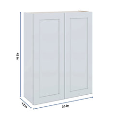 J&K White Shaker S8 Double Door Wall Cabinet - 33" W x 42" H