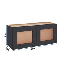 Modernform Cabinet Onyx Black Shaker 36" W X 15" H X 12" D Double Glass Door Wall Cabinet