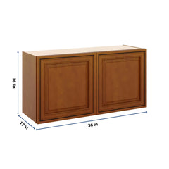 J&K Mocha Glazed K10 Double Door Wall Cabinet - 36" W x 18" H