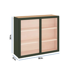 Modernform Cabinet Slim Sage Green 36" W X 30" H X 12" D Double Glass Door Wall Cabinet
