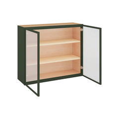 Modernform Cabinet Slim Sage Green 36" W X 30" H X 12" D Double Glass Door Wall Cabinet