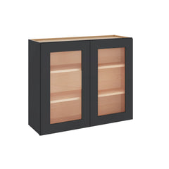 Modernform Cabinet Onyx Black Shaker 36" W X 30" H X 12" D Double Glass Door Wall Cabinet