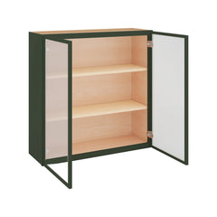 Modernform Cabinet Slim Sage Green 36" W X 36" H X 12" D Double Glass Door Wall Cabinet