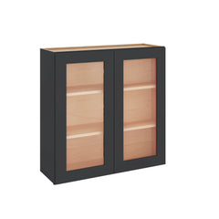 Modernform Cabinet Onyx Black Shaker 36" W X 36" H X 12" D Double Glass Door Wall Cabinet