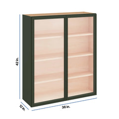 Modernform Cabinet Slim Sage Green 36" W X 42" H X 12" D Double Glass Door Wall Cabinet