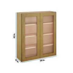 Modernform Cabinet Natural Shaker 36" W X 42" H X 12" D Double Glass Door Wall Cabinet