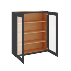 Modernform Cabinet Onyx Black Shaker 36" W X 42" H X 12" D Double Glass Door Wall Cabinet