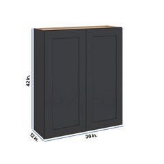 Modernform Cabinet Onyx Black Shaker 36" W X 42" H X 12" D Double Door Wall Cabinet