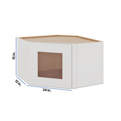 Modernform Cabinet White Shaker 24" W X 15" H X 12" D Diagonal Corner Glass Door Wall Cabinet