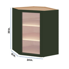 Modernform Cabinet Slim Sage Green 24" W X 30" H X 12" D Wall Diagonal Corner Glass Door Cabinet