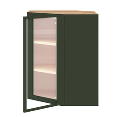 Modernform Cabinet Slim Sage Green 24" W X 30" H X 12" D Wall Diagonal Corner Glass Door Cabinet