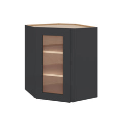 Modernform Cabinet Onyx Black Shaker 24" W X 30" H X 12" D Wall Diagonal Corner Glass Door Cabinet