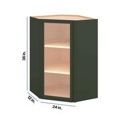 Modernform Cabinet Slim Sage Green 24" W X 36" H X 12" D Wall Diagonal Corner Glass Door Cabinet