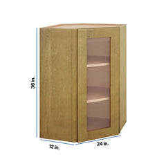 Modernform Cabinet Natural Shaker 24" W X 36" H X 12" D Wall Diagonal Corner Glass Door Cabinet
