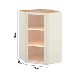 Modernform Cabinet Slim Dove White 24" W X 36" H X 12" D Wall Diagonal Corner Glass Door Cabinet