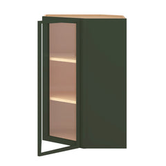 Modernform Cabinet Slim Sage Green 24" W X 36" H X 12" D Wall Diagonal Corner Glass Door Cabinet