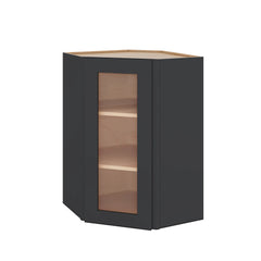 Modernform Cabinet Onyx Black Shaker 24" W X 36" H X 12" D Wall Diagonal Corner Glass Door Cabinet