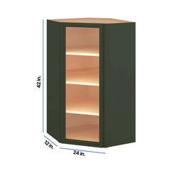 Modernform Cabinet Slim Sage Green 24" W X 42" H X 12" D Wall Diagonal Corner Glass Door Cabinet
