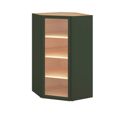Modernform Cabinet Slim Sage Green 24" W X 42" H X 12" D Wall Diagonal Corner Glass Door Cabinet