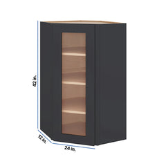 Modernform Cabinet Onyx Black Shaker 24" W X 42" H X 12" D Wall Diagonal Corner Glass Door Cabinet