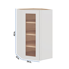 Modernform Cabinet White Shaker 24" W X 42" H X 12" D Wall Diagonal Corner Glass Door Cabinet
