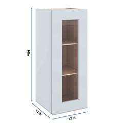 J&K White Shaker S8 Wall Glass Cabinet - 12" W x 30" H (No Glass Insert)