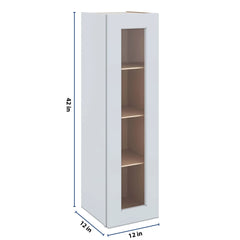J&K White Shaker S8 Wall Glass Cabinet - 12" W x 42" H (No Glass Insert)