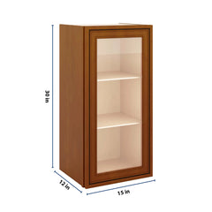 J&K Mocha Glazed K10 Wall Glass Cabinet - 15" W x 30" H (No Glass Insert)