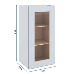 J&K White Shaker S8 Wall Glass Cabinet - 15" W x 30" H (No Glass Insert)