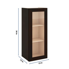 J&K Espresso K8 Wall Glass Cabinet - 15" W x 36" H (No Glass Insert)