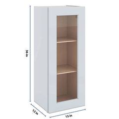 J&K White Shaker S8 Wall Glass Cabinet - 15" W x 36" H (No Glass Insert)