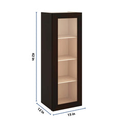 J&K Espresso K8 Wall Glass Cabinet - 15" W x 42" H (No Glass Insert)