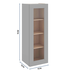 J&K Castle Grey S5 Wall Glass Cabinet - 15" W x 42" H (No Glass Insert)