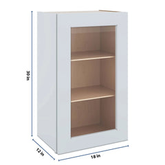 J&K White Shaker S8 Wall Glass Cabinet - 18" W x 30" H (No Glass Insert)