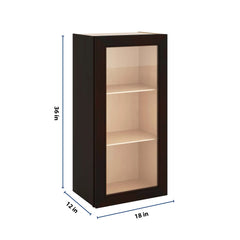 J&K Espresso K8 Wall Glass Cabinet - 18" W x 36" H (No Glass Insert)