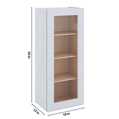 J&K White Shaker S8 Wall Glass Cabinet - 18" W x 42" H (No Glass Insert)