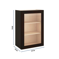 J&K Espresso K8 Wall Glass Cabinet - 21" W x 30" H (No Glass Insert)