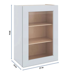 J&K White Shaker S8 Wall Glass Cabinet - 21" W x 30" H (No Glass Insert)