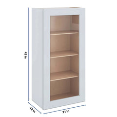 J&K White Shaker S8 Wall Glass Cabinet - 21" W x 42" H (No Glass Insert)
