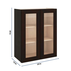 J&K Espresso K8 Wall Glass Cabinet - 24" W x 30" H (No Glass Insert)