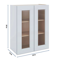 J&K White Shaker S8 Wall Glass Cabinet - 24" W x 30" H (No Glass Insert)