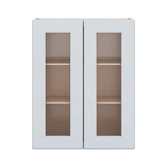 J&K White Shaker S8 Wall Glass Cabinet - 24" W x 30" H (No Glass Insert)