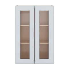 J&K White Shaker S8 Wall Glass Cabinet - 24" W x 36" H (No Glass Insert)