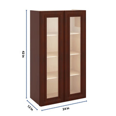 J&K Mahogany J5 Wall Glass Cabinet - 24" W x 42" H (No Glass Insert)